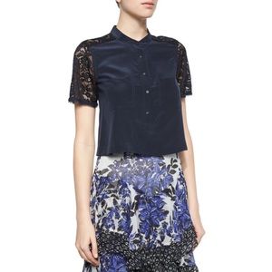 Rebecca Taylor Silk & Lace Crop Top